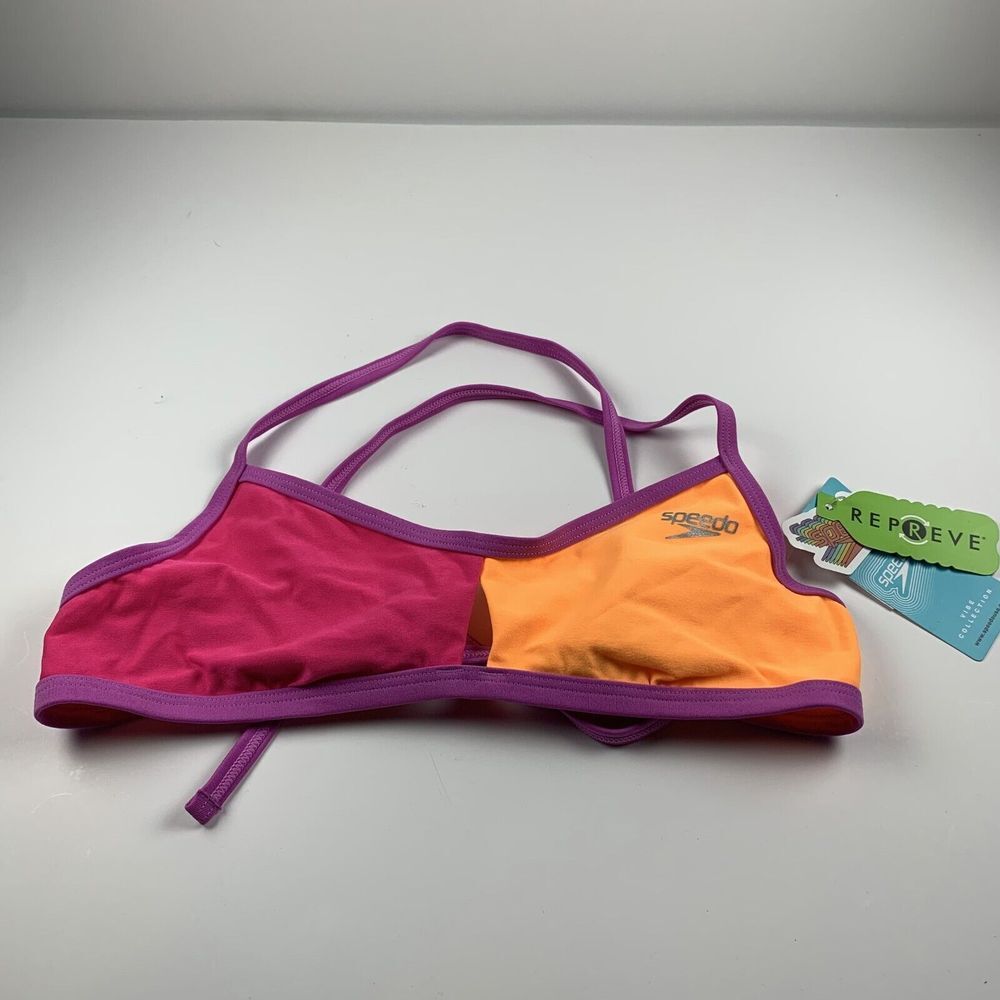 Speedo Color Block Keyhole Bikini Women Medium Pink Orange Beach Summer Swim Top